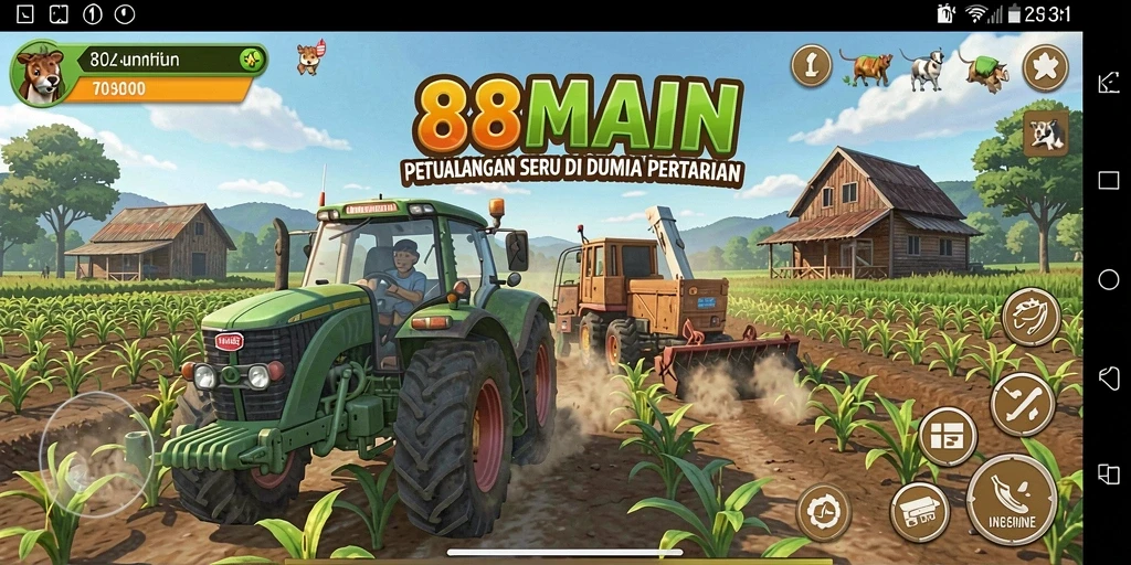 Gameplay 88MAIN, menampilkan pertanian yang asri dan interaksi seru.