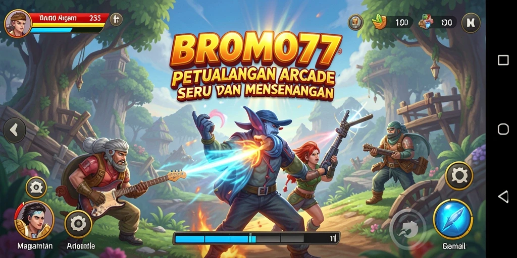 Tangkapan layar untuk gameplay BROMO77 dengan tantangan Arcade yang menarik.