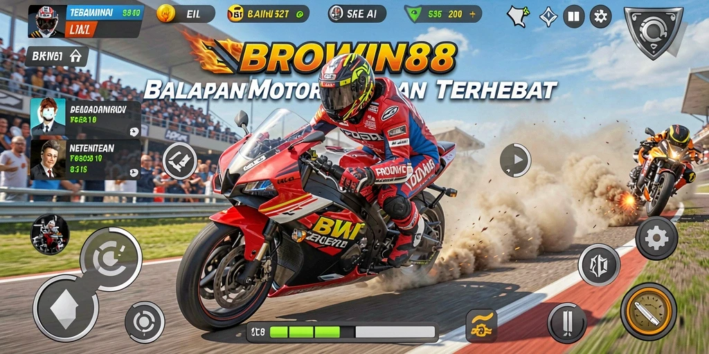 Screenshot BROWIN88 menampilkan aksi balapan motor yang mendebarkan.