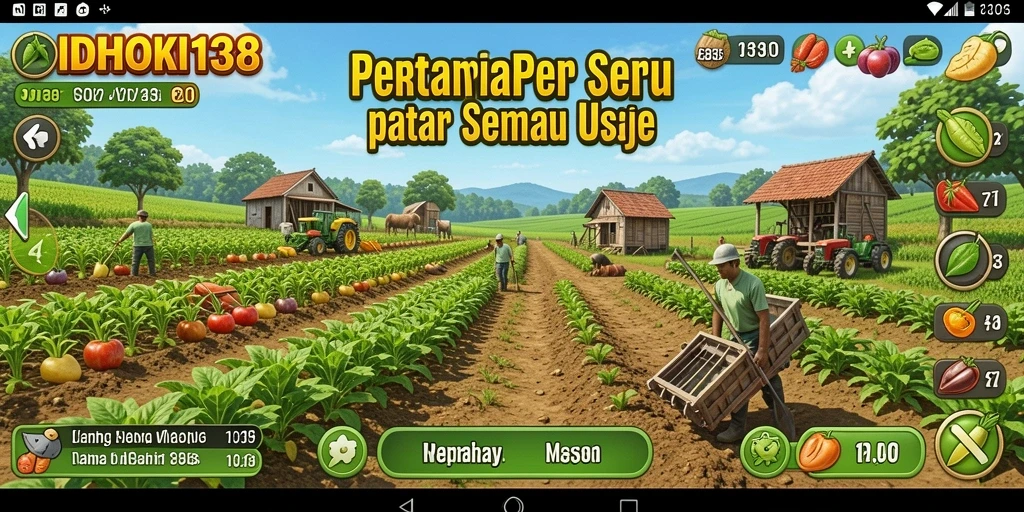 Tampilan gameplay <strong>IDRHOKI138</strong> yang memukau dengan aktivitas pertanian.