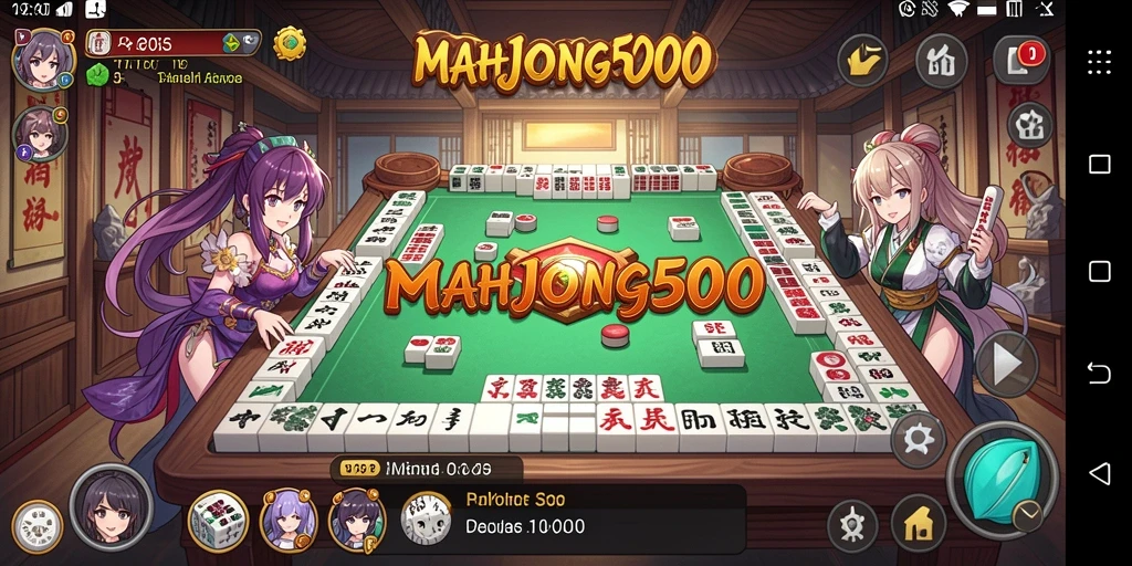 Screenshot gameplay MAHJONG500 dengan karakter anime yang menarik.