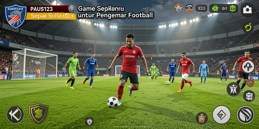 Screenshot utama PAUS123 menampilkan aksi seru di lapangan sepak bola.