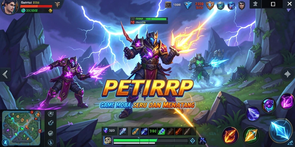 Tampilan pertarungan seru dalam game MOBA PETIRRP.