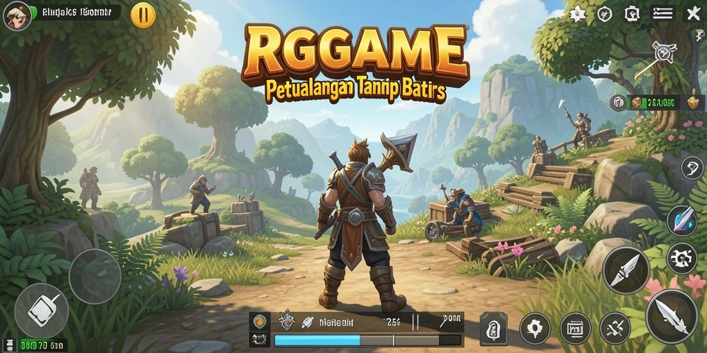 Gameplay RPGAME menampilkan petualangan di dunia yang luas dan bebas.