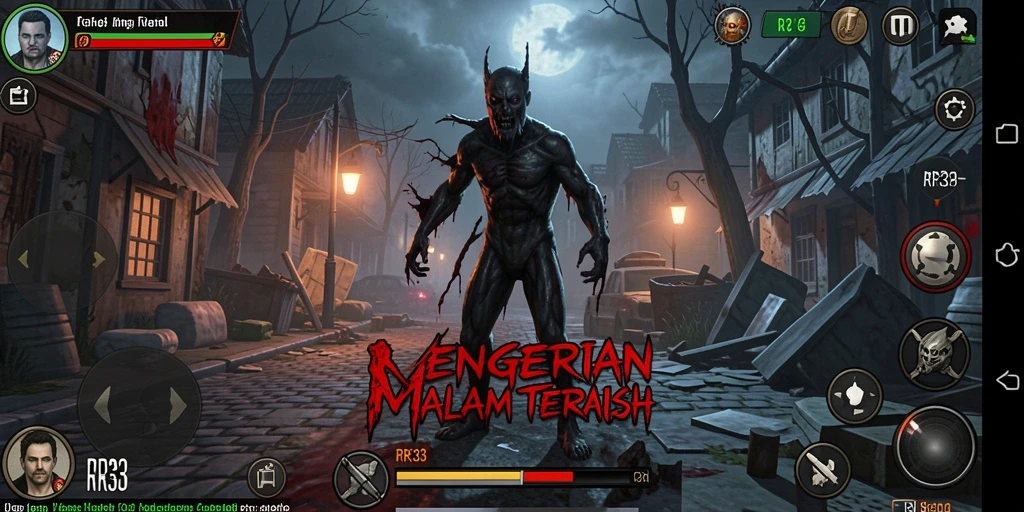 Gameplay Horror menegangkan dalam RR33 di tengah kegelapan.