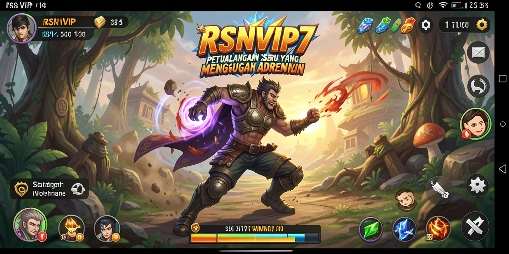 Screenshot gameplay RSNVIP7 dengan karakter menavigasi dunia petualangan.