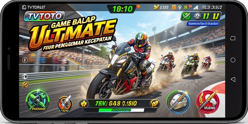 Screenshot utama TVTOTO menampilkan aksi balap yang intens dan mendebarkan.