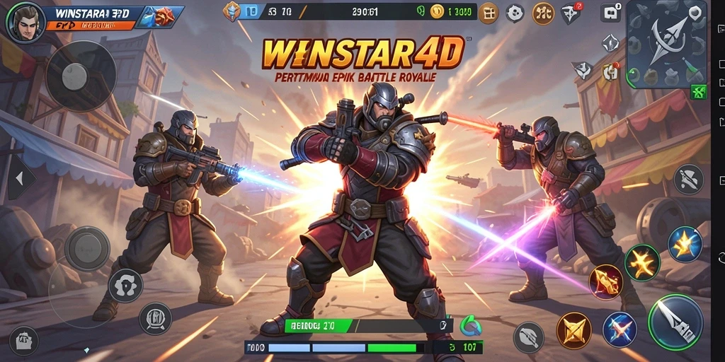 Screenshot gameplay WINSTAR4D menampilkan aksi intense dalam pertarungan Battle Royale.